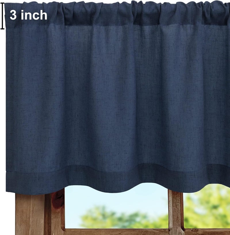 Pitalk Sheer Linen Valance for Windows - 18 Inch Rod Pocket - Country Farmhouse Nautical Semi Privacy Curtain for Boys Bedroom, Kids, Small Window, Bathroom - Navy Blue - Image 2